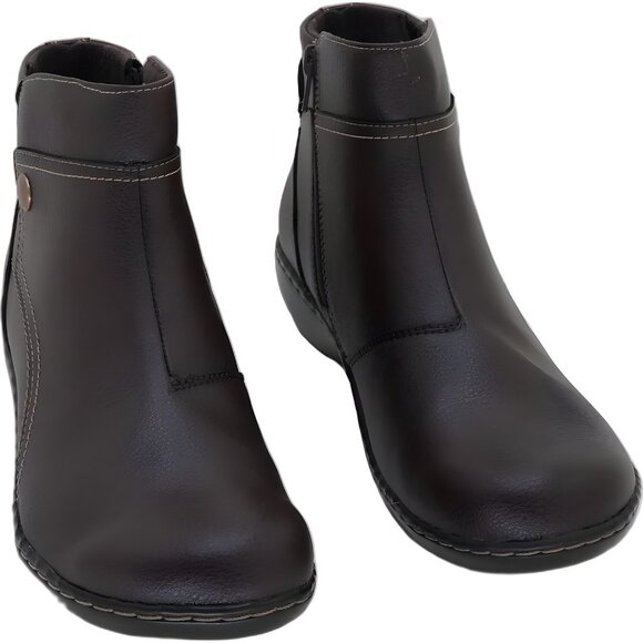 Clarks Ashland Mabel Dark Brown Ankle Boots Zip Comfort Walking Women's US 8.5M - Picture 1 of 6